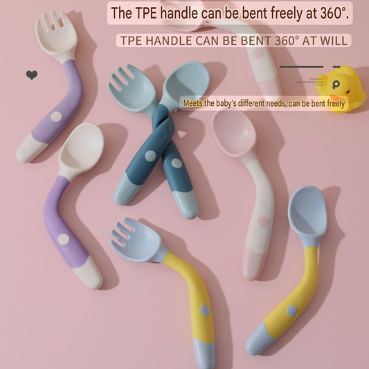 Bendable Baby Spoon and Fork Set | Silicone Cutlery Training Set for Babies
