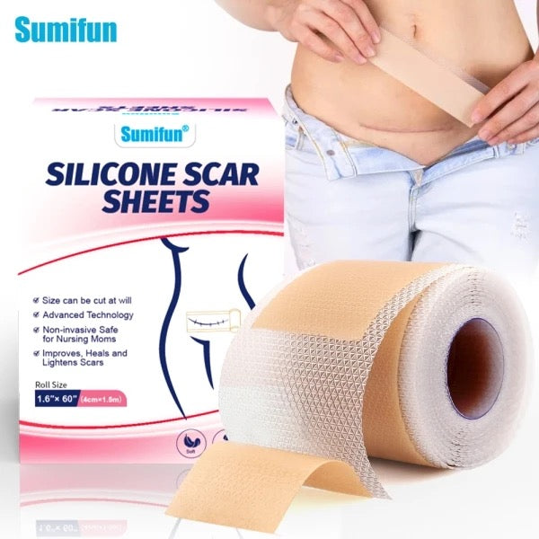 Silicone Scar Sheets (4*150cm, Brown color) | Scar Repair Tapes for New & Old Scars and Stretch Marks