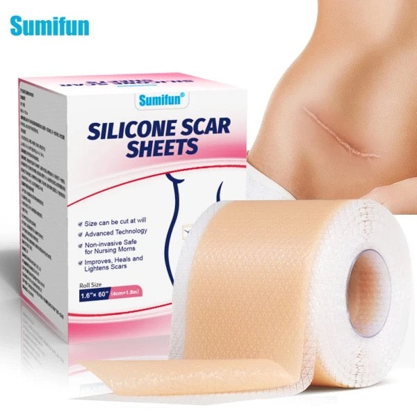 Silicone Scar Sheets (4*150cm, Brown color) | Scar Repair Tapes for New & Old Scars and Stretch Marks