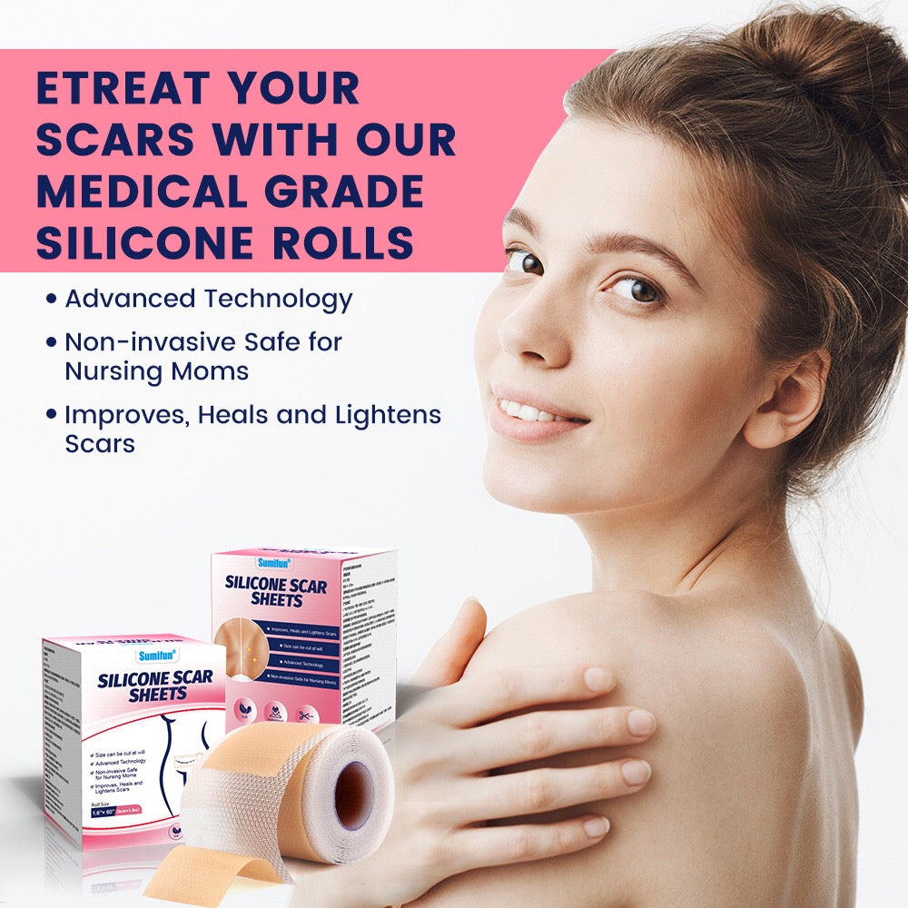 Silicone Scar Sheets (4*150cm, Brown color) | Scar Repair Tapes for New & Old Scars and Stretch Marks