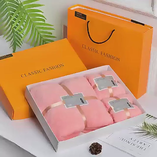 3-in-1 Soft Towel Set for Mother and Baby with Package Bag | Absorbent Coral Fleece Baby Bath Towels Gift Set