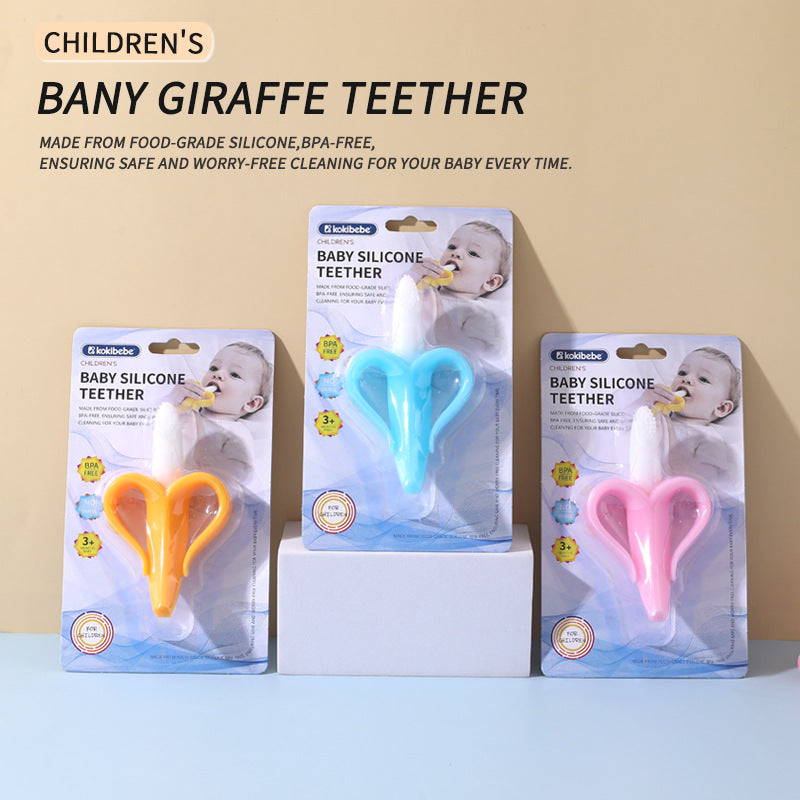Flexible Banana-Style Giraffe Silicone Baby Teether | BPA-Free Silicone Teether for Teething Relief