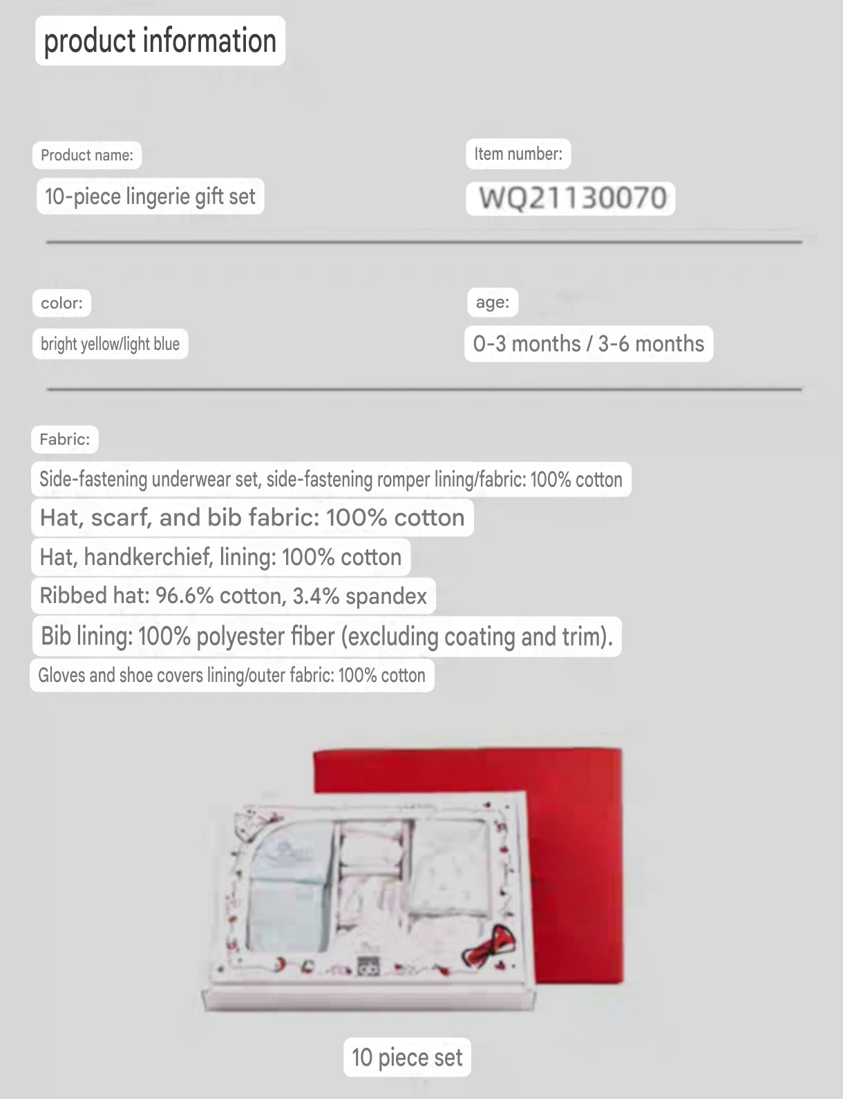 GOODBABY 10-Piece Clothing and Gift Set for Newborn Babies with Jacket, Pants, Jumpsuit, Hand Gloves, Foodmuffs, Bib, Face Towel, and Hats (0-3 months)