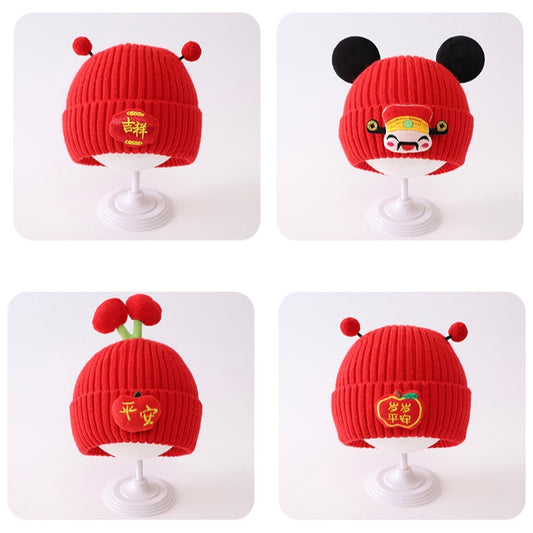 Cute Baby Christmas Red Beanie Hat (5 months - 3 years old, 44-50cm head circumference) | Elegant Baby Head Warmer