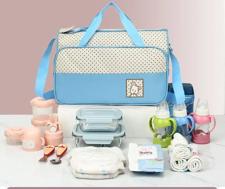 5-in-1 Diaper Bag Set with Large Bag, Small Bag, Bottle Bag, Food Bag, and Diaper Changing Pad