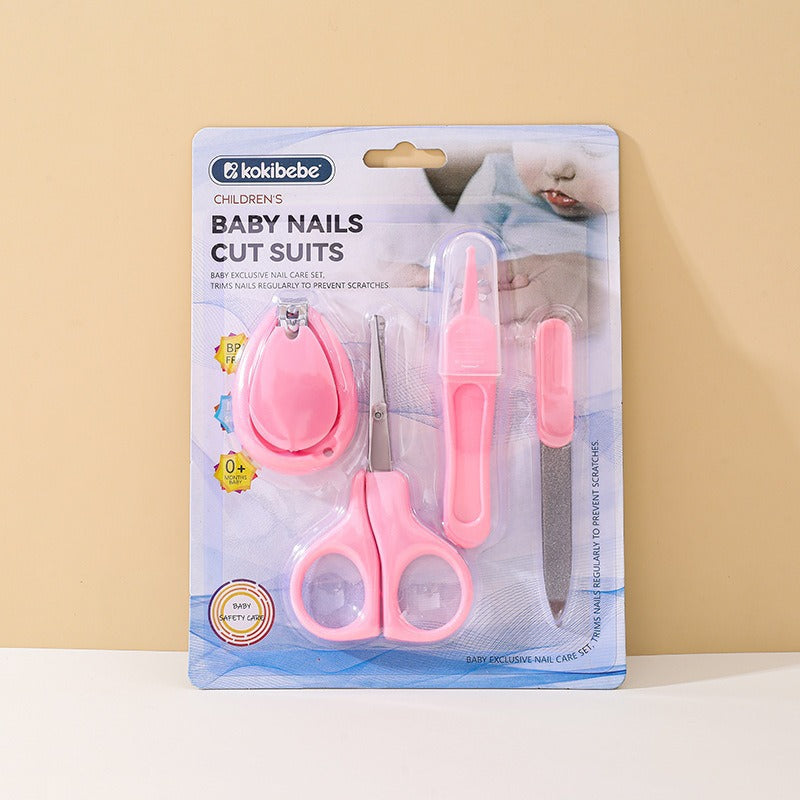 4-Piece Baby Nails Care Set with Nail Clippers, Nail Scissors, Nail File, and Nasal Tweezers | Manicure Set for Babies