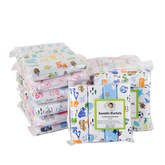 4-Piece Soft Baby Swaddle Blanket Pack (0-1 year, 4 blankets per pack, 76×76cm) | Newborn Flannel and Receiving Blanket Set