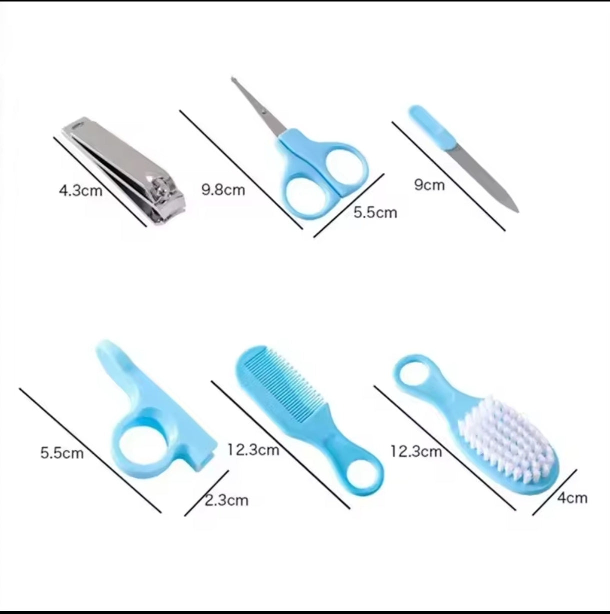 6-Piece Baby Care and Grooming Kit with Hair Brush, Comb, Safety Scissors, Nail Clipper, Nail File, and Nail Clipper Sheath