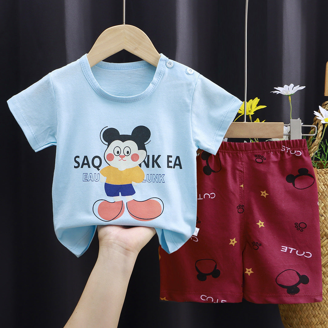 2-Piece Baby Short-Sleeve Outfit Set with T-Shirt and Shorts | Soft Cotton Outdoor Wear for Boys and Girls