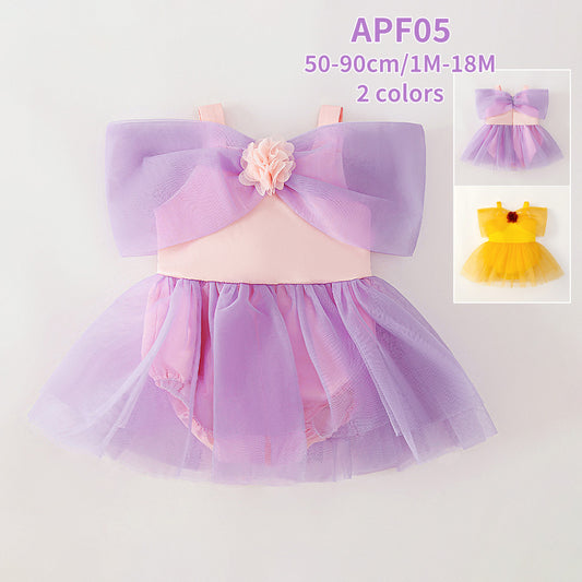 Adorable Baby Girl Romper Dress with Cute Shoulder Bow (1-12 months) | Special Occasion Baby Tutu Romper Dress