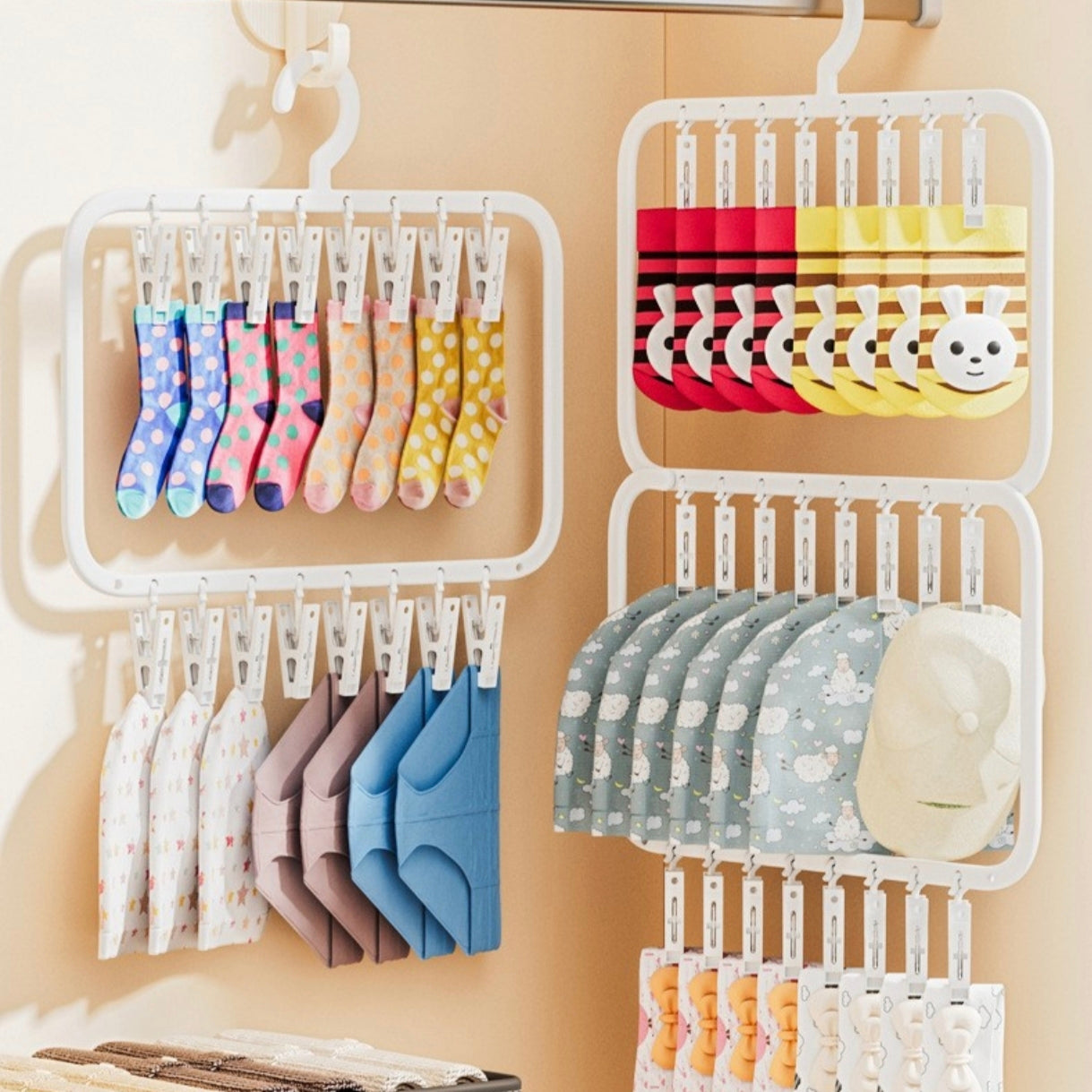 Rectangular Multi-Tier Clothes Drying Hanger with Clips (18 and 26 Clips) | Space-Saving Underwear and Socks Organizer