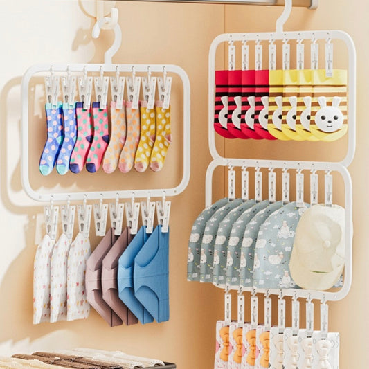 Rectangular Multi-Tier Clothes Drying Hanger with Clips (18 and 26 Clips) | Space-Saving Underwear and Socks Organizer