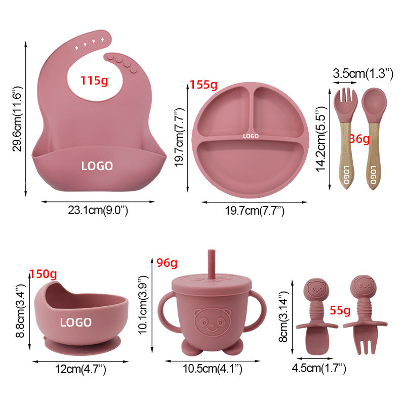 5-Piece Silicone Baby Weaning and Feeding Set with Bib, Plate, Bowl, Training Spoon, and Training Fork (6 months - 3 years) | Baby Feeding Essentials Set