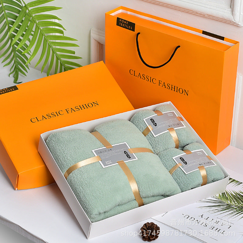 3-in-1 Soft Towel Set for Mother and Baby with Package Bag | Absorbent Coral Fleece Baby Bath Towels Gift Set