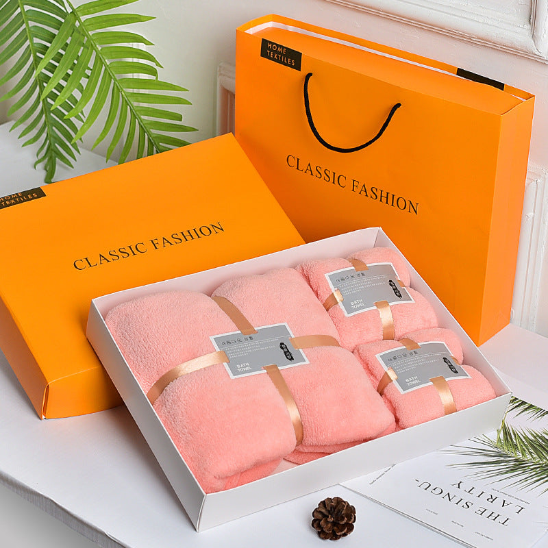 3-in-1 Soft Towel Set for Mother and Baby with Package Bag | Absorbent Coral Fleece Baby Bath Towels Gift Set