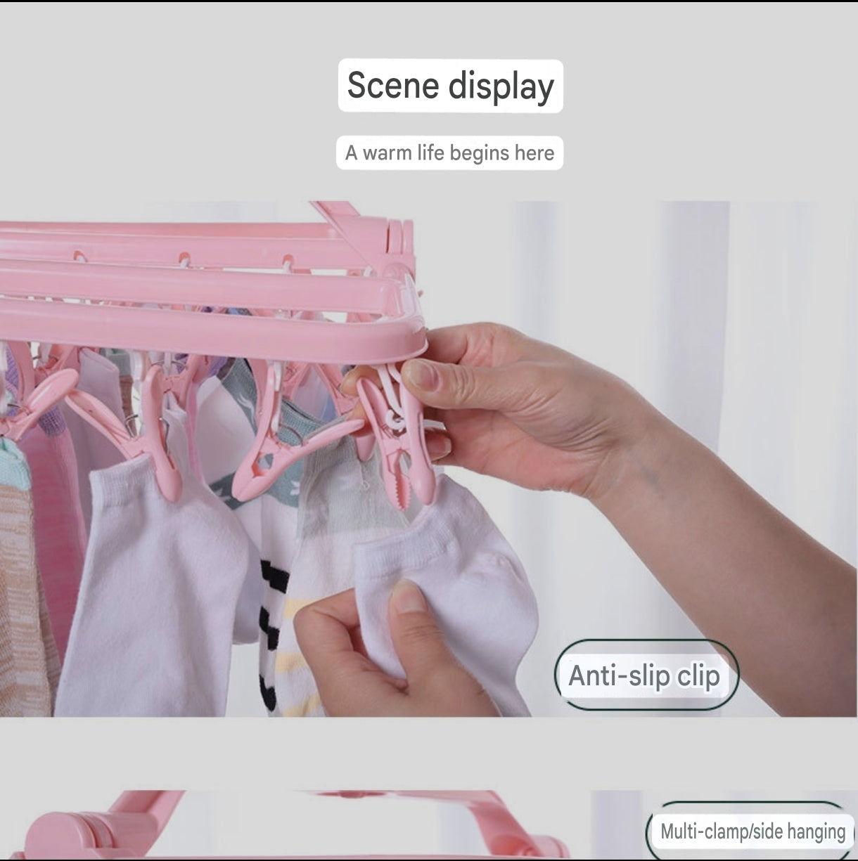 32-Clip Foldable Drying Hanger with 360° Rotating Hook | Rectangular Space-Saving Drying Rack