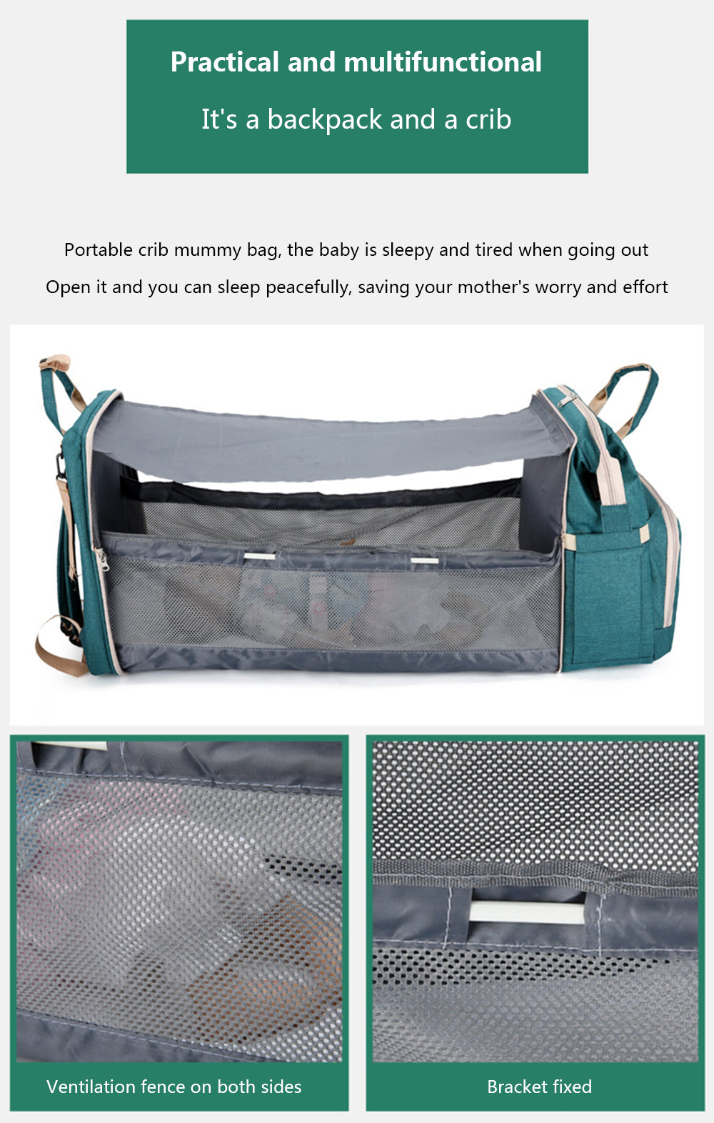 3-in-1 Convertible Diaper Bag Backpack with Crib, Changing Mat and Bottle Pockets | Mummy Bag with Built-in Foldable Bed