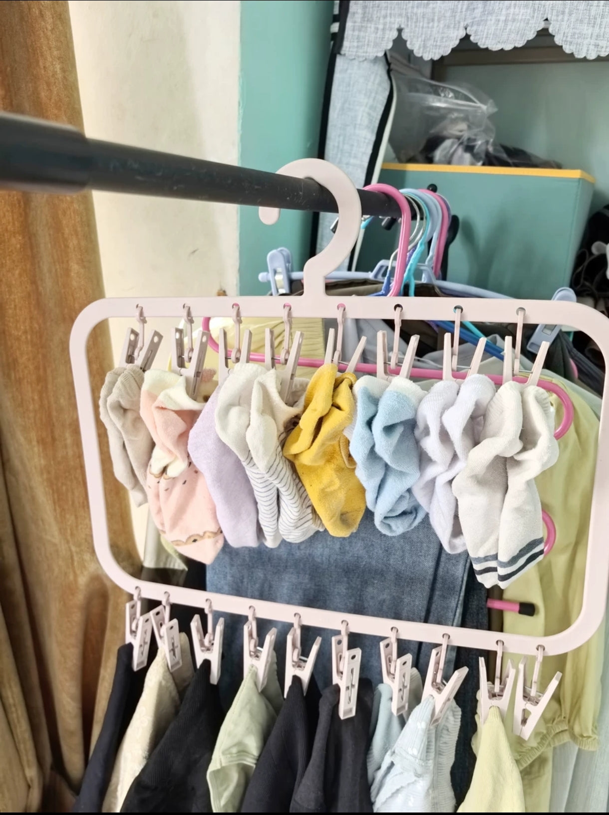 Rectangular Multi-Tier Clothes Drying Hanger with Clips (18 and 26 Clips) | Space-Saving Underwear and Socks Organizer