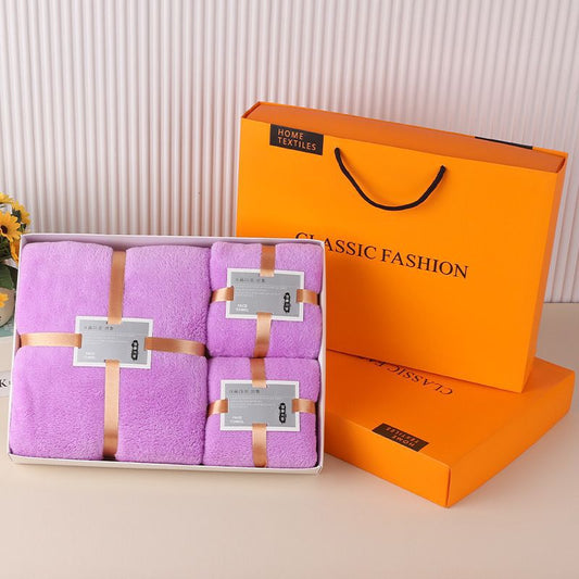 3-in-1 Soft Towel Set for Mother and Baby with Package Bag | Absorbent Coral Fleece Baby Bath Towels Gift Set