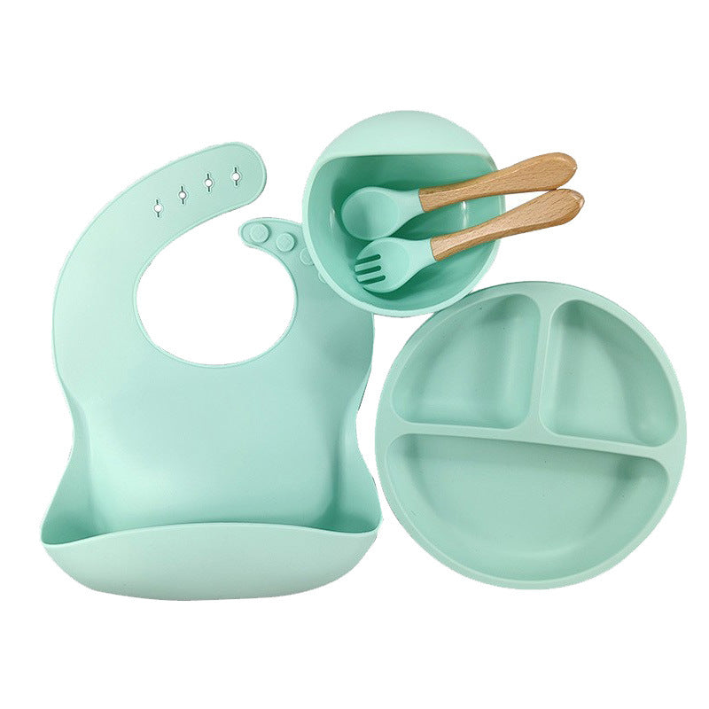 5-Piece Silicone Baby Weaning and Feeding Set with Bib, Plate, Bowl, Training Spoon, and Training Fork (6 months - 3 years) | Baby Feeding Essentials Set