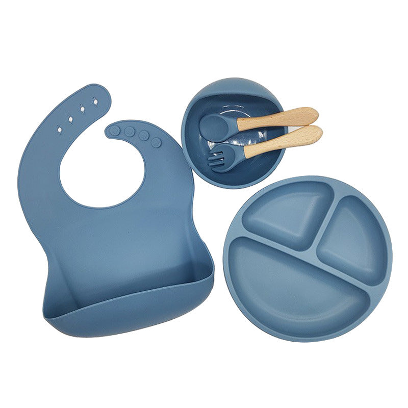5-Piece Silicone Baby Weaning and Feeding Set with Bib, Plate, Bowl, Training Spoon, and Training Fork (6 months - 3 years) | Baby Feeding Essentials Set