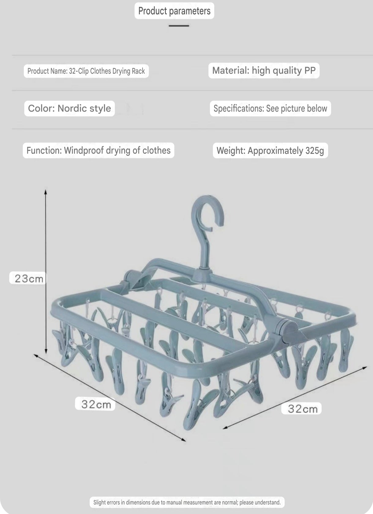 32-Clip Foldable Drying Hanger with 360° Rotating Hook | Rectangular Space-Saving Drying Rack