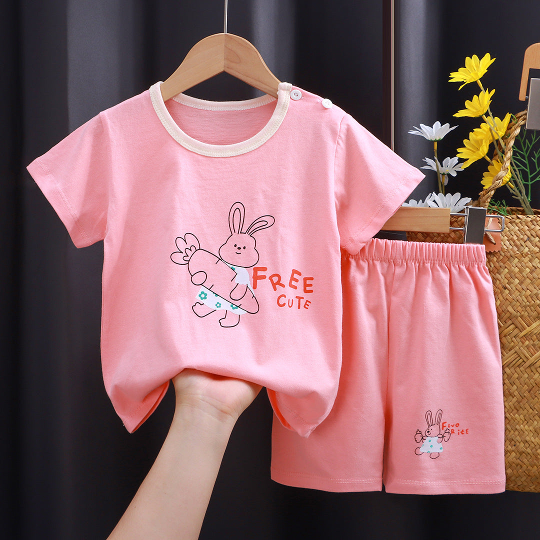 2-Piece Baby Short-Sleeve Outfit Set with T-Shirt and Shorts | Soft Cotton Outdoor Wear for Boys and Girls