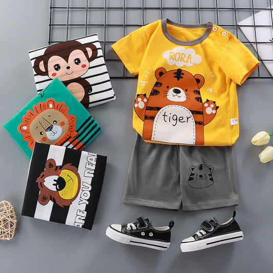 2-Piece Baby Short-Sleeve Outfit Set with T-Shirt and Shorts | Soft Cotton Outdoor Wear for Boys and Girls