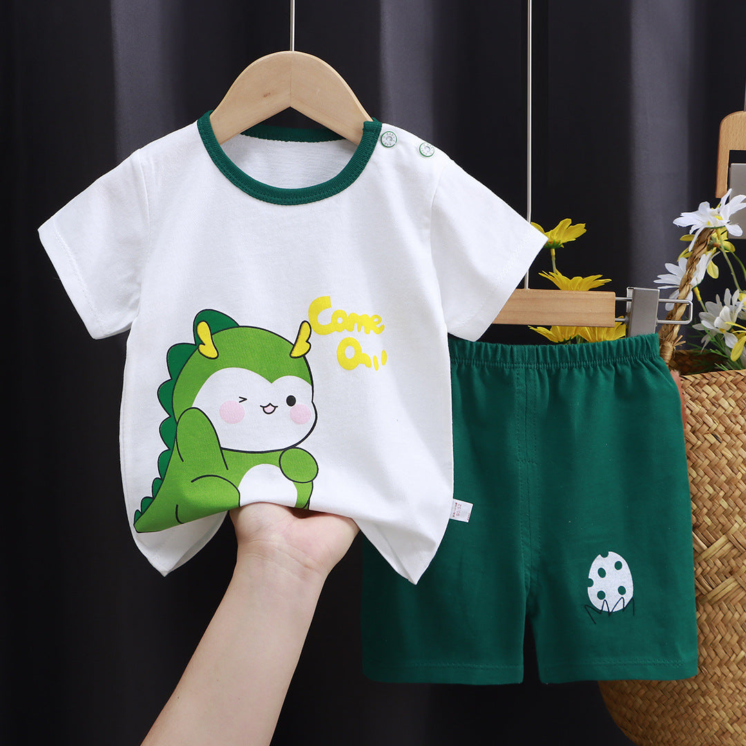 2-Piece Baby Short-Sleeve Outfit Set with T-Shirt and Shorts | Soft Cotton Outdoor Wear for Boys and Girls