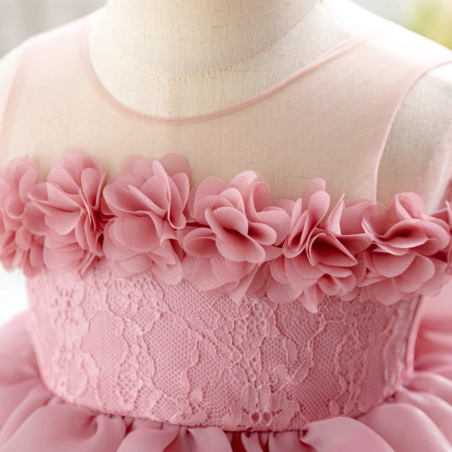 Cute Princess Dress with Floral Shoulders, Layered Chiffon Skirt and Matching Flower Headband (6-12 months) | Adorable Flower Girl Ball Gown