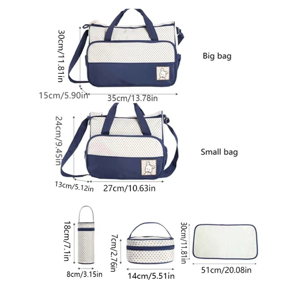 5-in-1 Diaper Bag Set with Large Bag, Small Bag, Bottle Bag, Food Bag, and Diaper Changing Pad