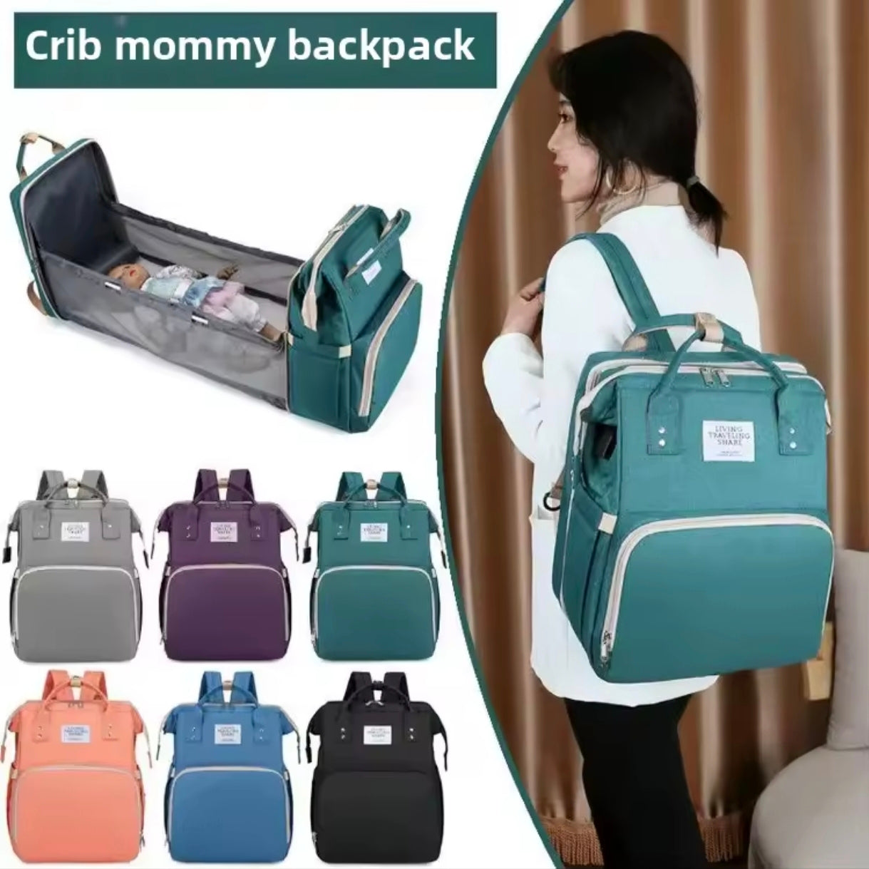 3-in-1 Convertible Diaper Bag Backpack with Crib, Changing Mat and Bottle Pockets | Mummy Bag with Built-in Foldable Bed