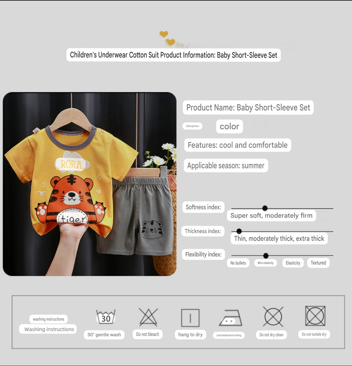 2-Piece Baby Short-Sleeve Outfit Set with T-Shirt and Shorts | Soft Cotton Outdoor Wear for Boys and Girls