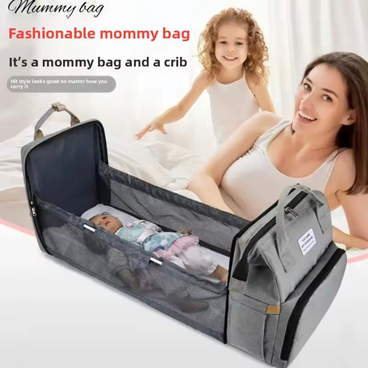 3-in-1 Convertible Diaper Bag Backpack with Crib, Changing Mat and Bottle Pockets | Mummy Bag with Built-in Foldable Bed