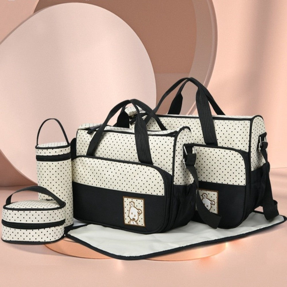 5-in-1 Diaper Bag Set with Large Bag, Small Bag, Bottle Bag, Food Bag, and Diaper Changing Pad