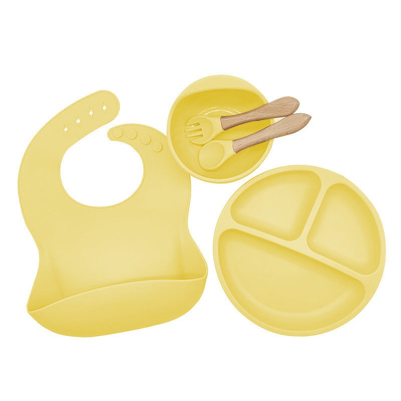 5-Piece Silicone Baby Weaning and Feeding Set with Bib, Plate, Bowl, Training Spoon, and Training Fork (6 months - 3 years) | Baby Feeding Essentials Set