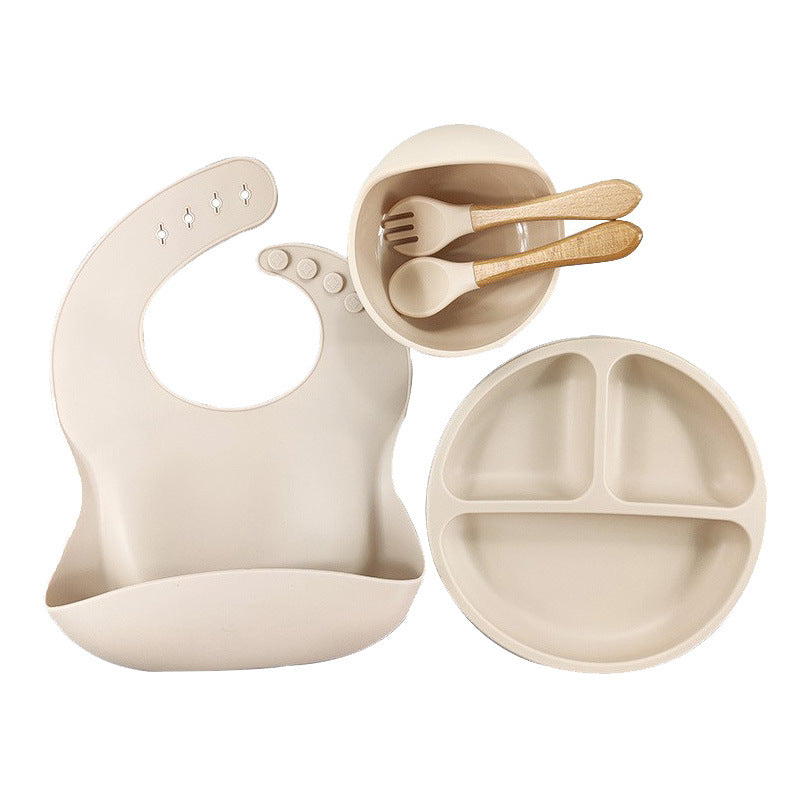 5-Piece Silicone Baby Weaning and Feeding Set with Bib, Plate, Bowl, Training Spoon, and Training Fork (6 months - 3 years) | Baby Feeding Essentials Set