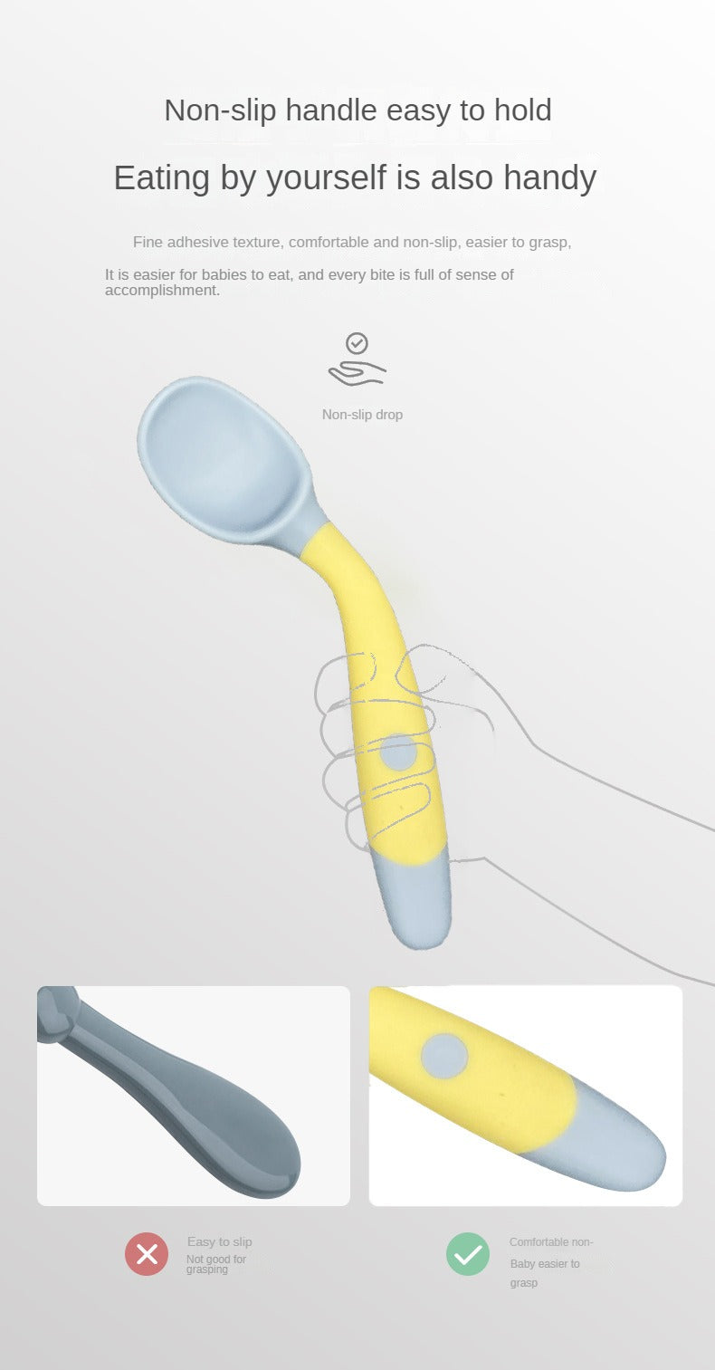 360° Flexible Baby Training Spoon and Fork Set (6 months – 3 years) | Soft Silicone Toddler Weaning Cutlery Set