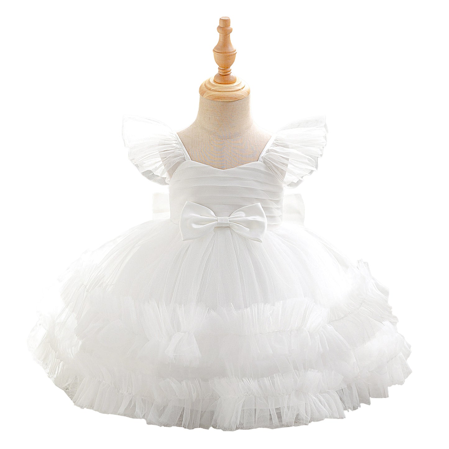 Elegant Tulle Baby Girl Dress with Puffed Ruffle Sleeves and Multi-Layered Fluffy Skirt (6-12 months)