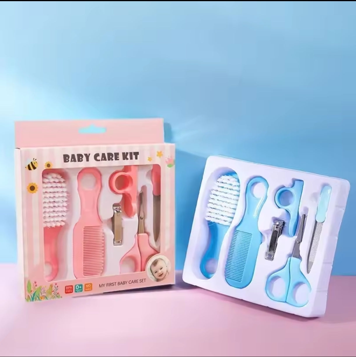 6-Piece Baby Care and Grooming Kit with Hair Brush, Comb, Safety Scissors, Nail Clipper, Nail File, and Nail Clipper Sheath