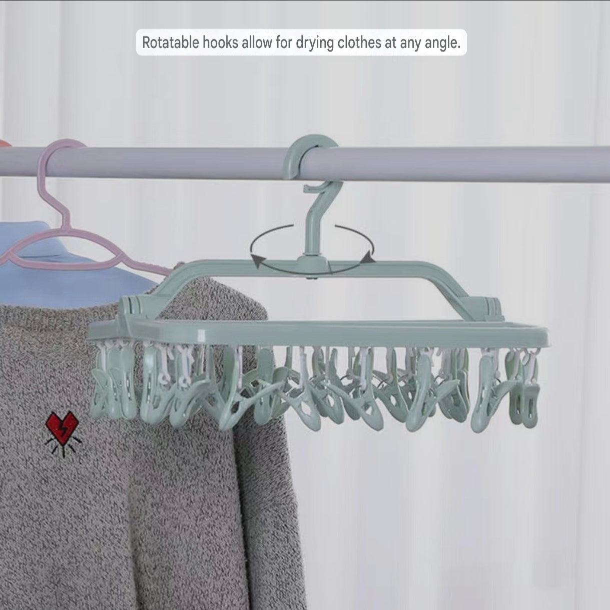 32-Clip Foldable Drying Hanger with 360° Rotating Hook | Rectangular Space-Saving Drying Rack
