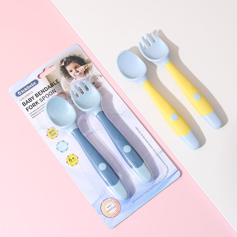 Bendable Baby Spoon and Fork Set | Silicone Cutlery Training Set for Babies