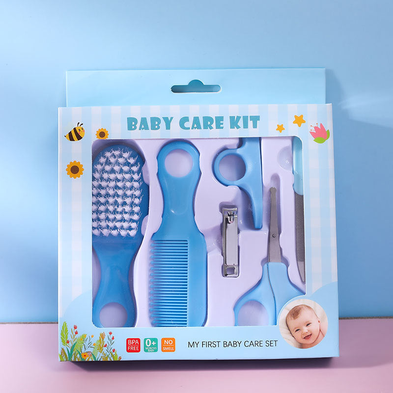 6-Piece Baby Care and Grooming Kit with Hair Brush, Comb, Safety Scissors, Nail Clipper, Nail File, and Nail Clipper Sheath