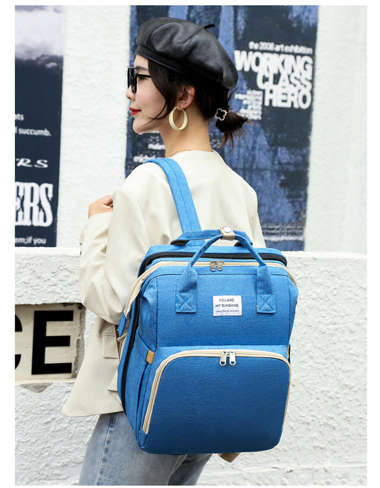 3-in-1 Convertible Diaper Bag Backpack with Crib, Changing Mat and Bottle Pockets | Mummy Bag with Built-in Foldable Bed