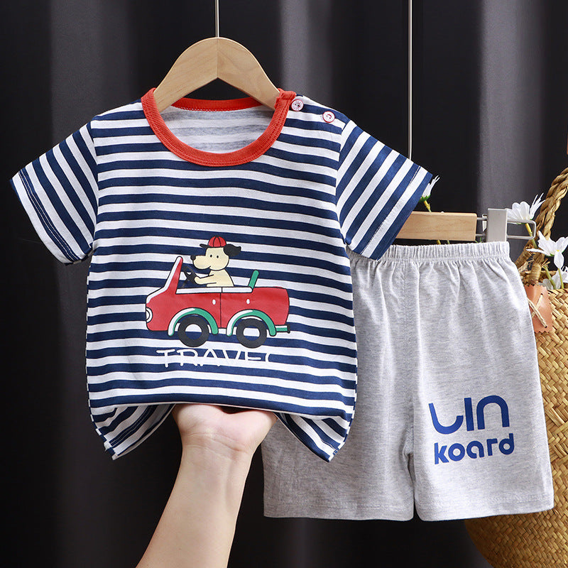 2-Piece Baby Short-Sleeve Outfit Set with T-Shirt and Shorts | Soft Cotton Outdoor Wear for Boys and Girls