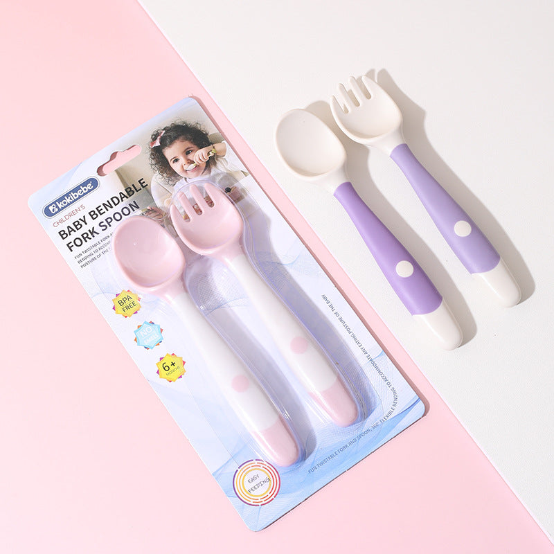 Bendable Baby Spoon and Fork Set | Silicone Cutlery Training Set for Babies