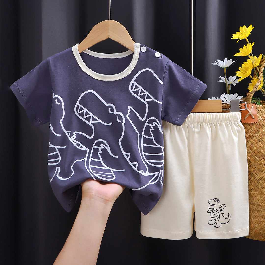 2-Piece Baby Short-Sleeve Outfit Set with T-Shirt and Shorts | Soft Cotton Outdoor Wear for Boys and Girls