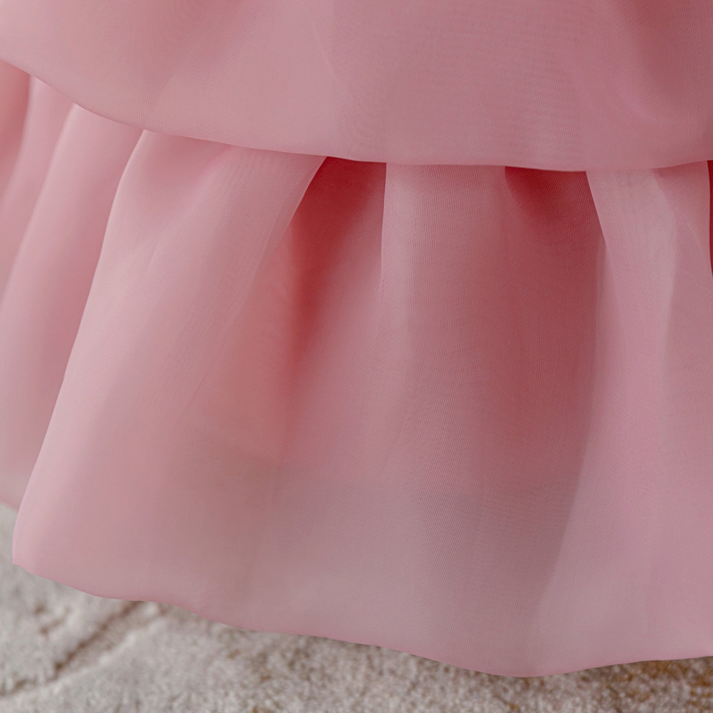 Cute Princess Dress with Floral Shoulders, Layered Chiffon Skirt and Matching Flower Headband (6-12 months) | Adorable Flower Girl Ball Gown