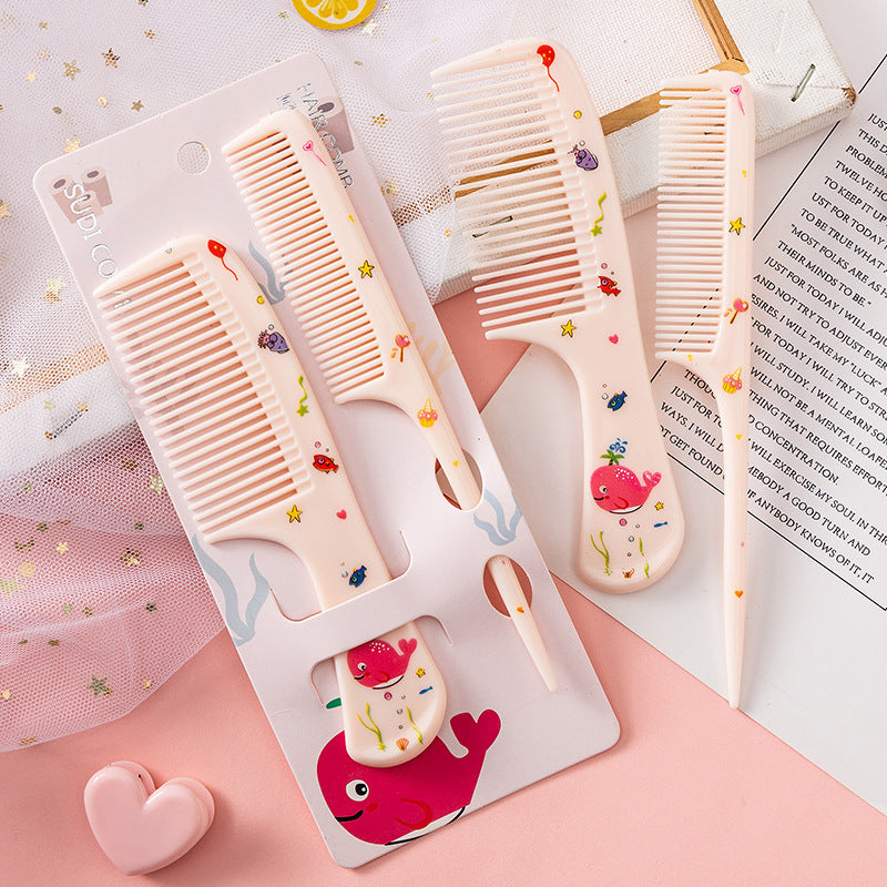 2-Piece Cartoon-Designed Comb Set with Wide Comb and Tail Comb | Cute Fine-Toothed Hair Styling Combs