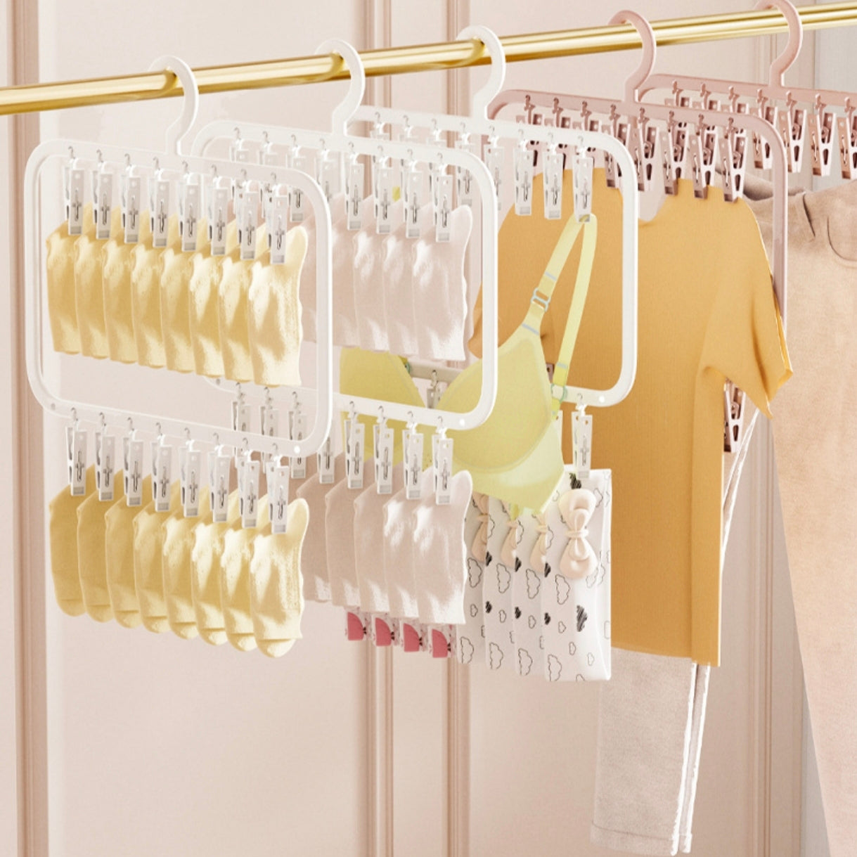 Rectangular Multi-Tier Clothes Drying Hanger with Clips (18 and 26 Clips) | Space-Saving Underwear and Socks Organizer